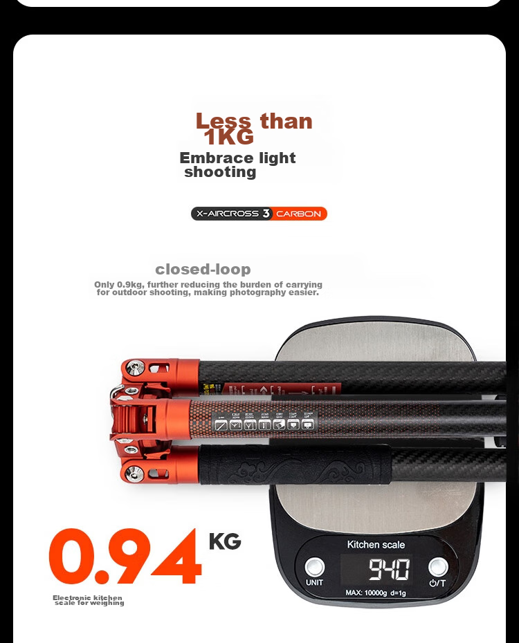 Штатив Fotopro Air 3 Dual Panoramic из углеродного волокна для беззеркальных и зеркальных фото- и видеокамер, цвет "Пламенный оранжевый"