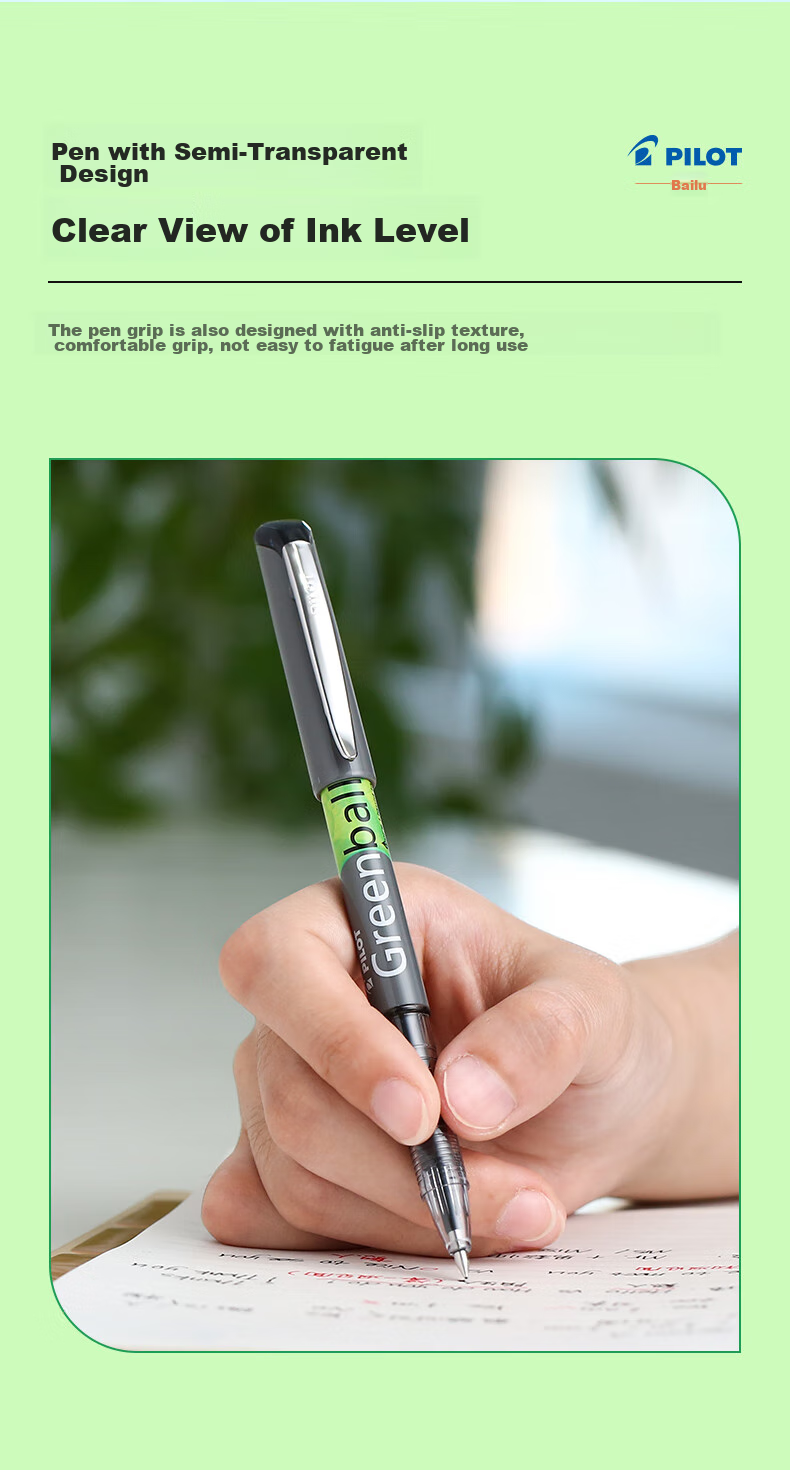 Ручка PILOT Greenball Rollerball Pen, нейтральный пулевидный наконечник, маленькая зеленая ручка для подписи студентов (BEGREEN Version), BL-GRB5 синяя, 1 шт.