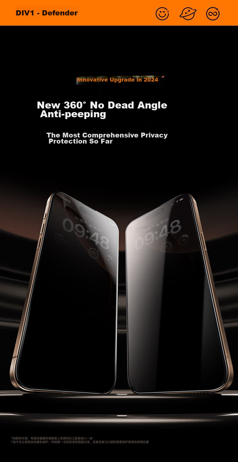 Защитное стекло DIVI для Apple iPhone 16 Pro Max, 360° защита конфиденциальности, анти-капля, анти-отпечатки пальцев, анти-подглядывание, закаленное стекло, прозрачное