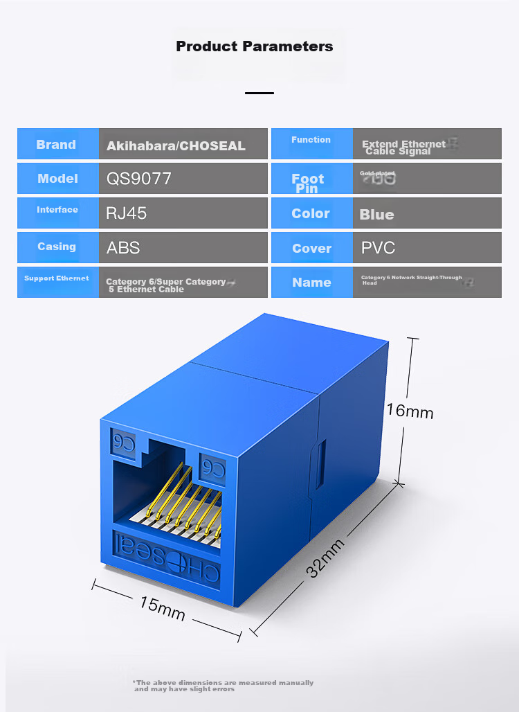 Сетевой кабель-удлинитель CHOSEAL, гигабитный, разъем RJ45, прямой, двойной, универсальный для кабелей Cat5/6/7, 1 шт., QS9077