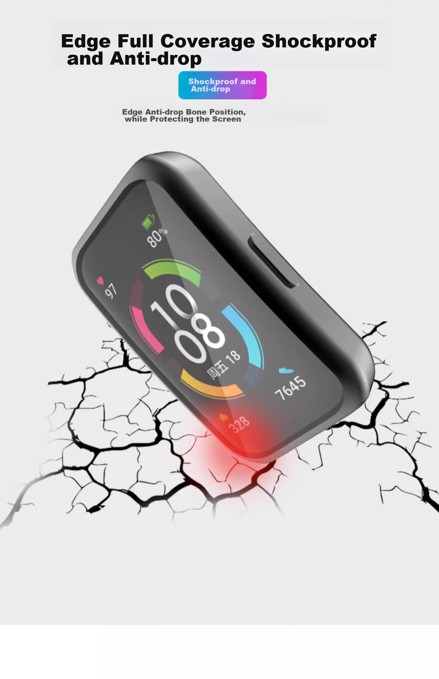 Защитный чехол Iboann для Huawei Band 9, 10, 8, прозрачный, с защитой экрана, TPU