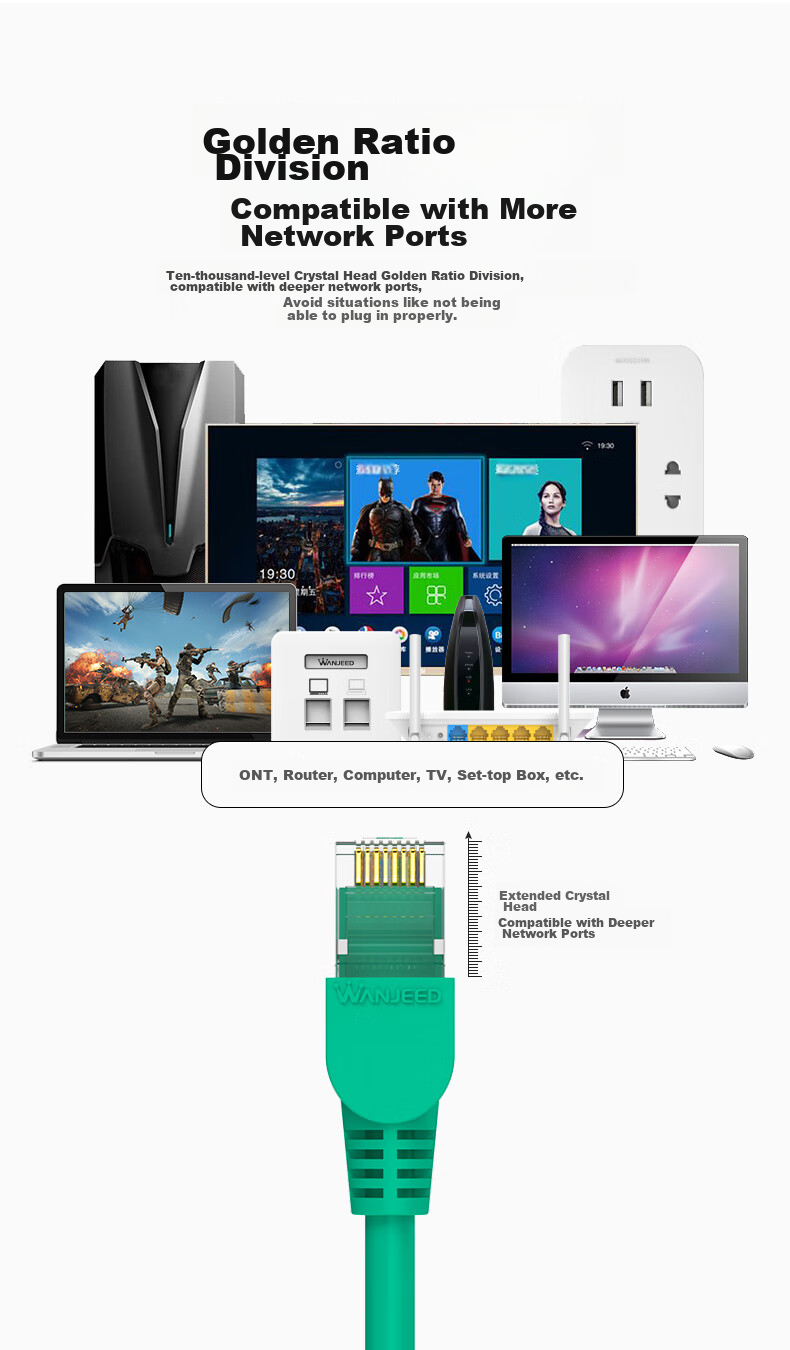 Кабель сетевой WANJEED Cat6a Ethernet, 10 Gigabit, экранированный, 2 метра, зеленый