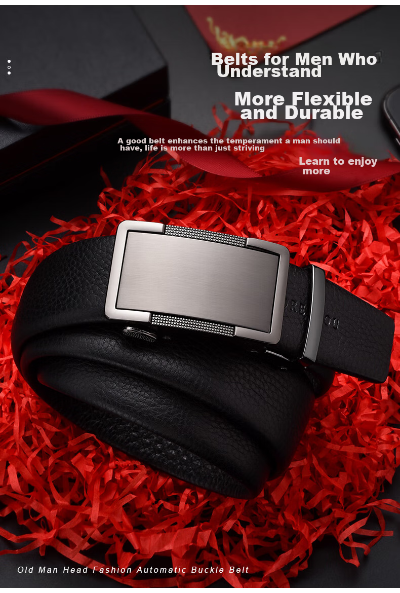 Мужской кожаный ремень LAORENTOU с автоматической пряжкой, ремень из натуральной кожи, подарок на день рождения