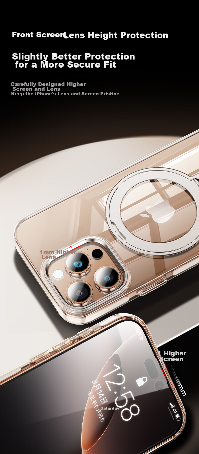 Чехол BIAZE для iPhone 16 Pro Max с магнитной подставкой, прозрачный, противоударный, MagSafe