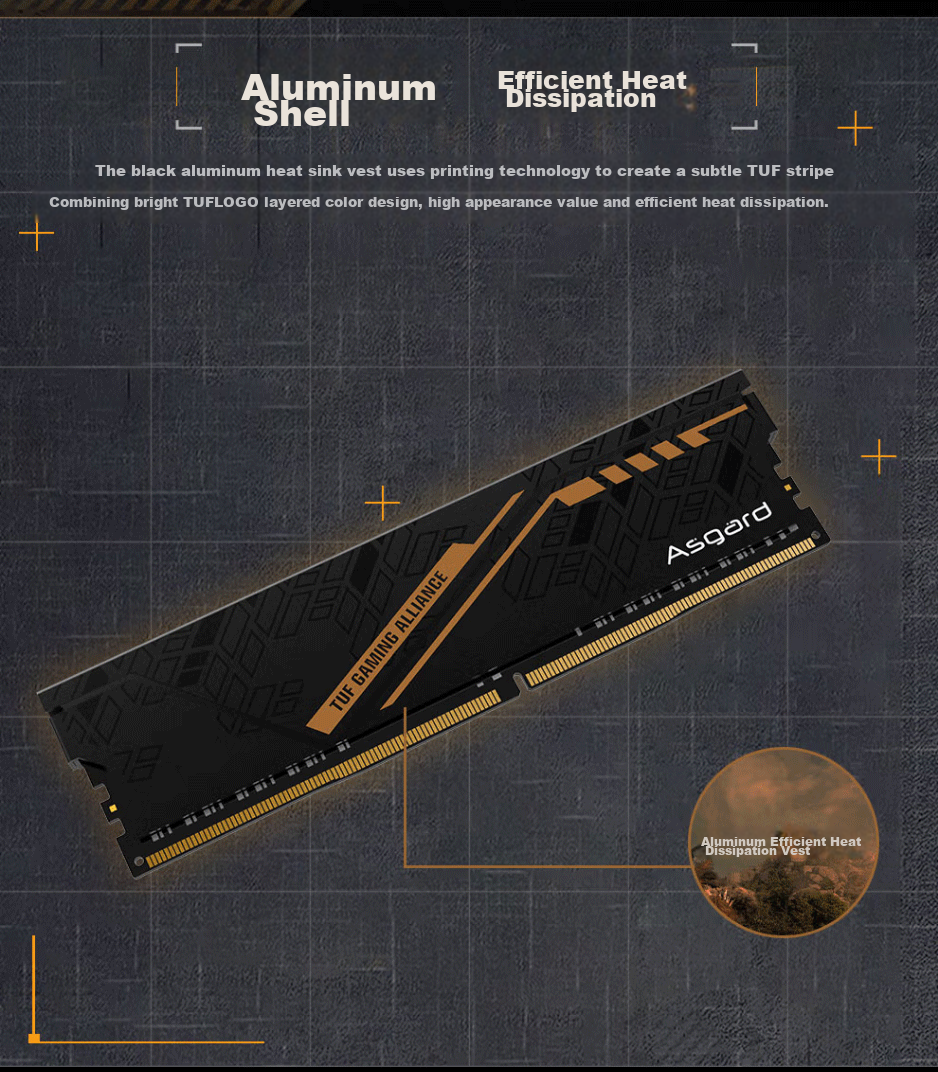 Оперативная память Asgard Jinlun Jia & TUF Co-Branded Edition, 16 ГБ (2x8 ГБ) DDR4 3200 МГц, CL18, с радиатором, черный/оранжевый