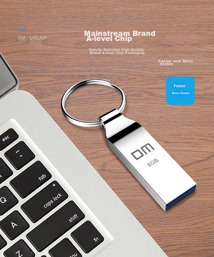USB-накопитель DM PD076 Xiaofengling, 8 ГБ, USB 2.0, металлический, водонепроницаемый и ударопрочный, серебристый