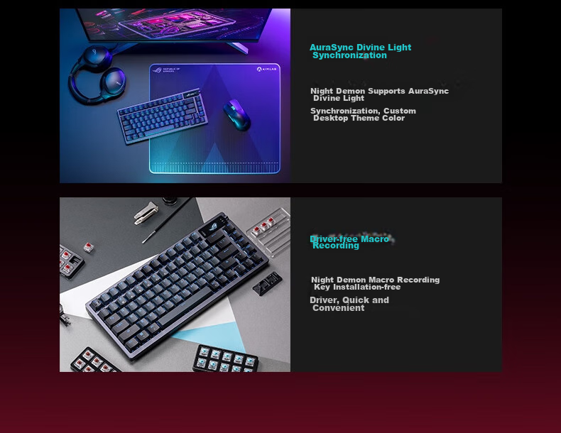 ROG Night Demon Механическая клавиатура, беспроводная/трехрежимная игровая и киберспортивная клавиатура, 75-клавишная раскладка, NX Snow White Switches, RGB Hot-Swappable Customizable Gasket Structure с OLED-экраном, Moonlight White