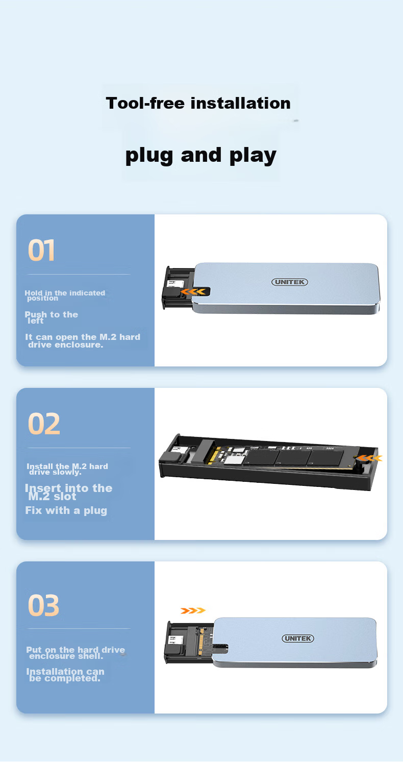 Внешний корпус UNITEK S238B для M.2 NVMe SSD, USB 3.2 Gen 2 Type-C, 10 Гбит/с, алюминиевый сплав, 102x33.8x9 мм, серый