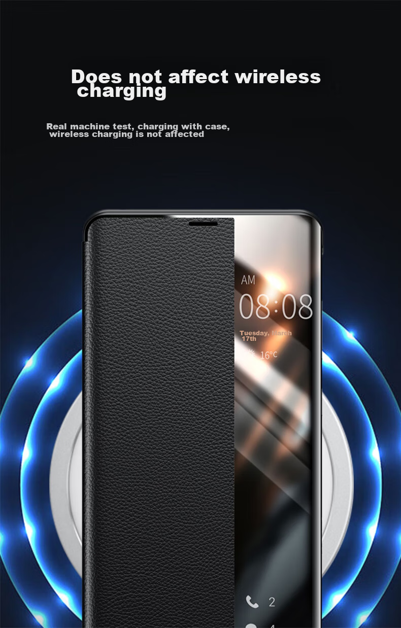 Чехол для Huawei P60 Art ZhengJian, кожаный, противоударный, с окошком, черный