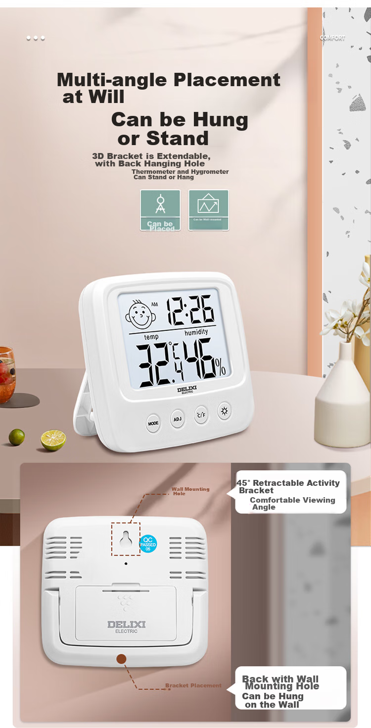 Термометр-гигрометр DELIXI ELECTRIC DM-1002 с подсветкой, электронный, цифровой, для детской комнаты, с индикатором настроения