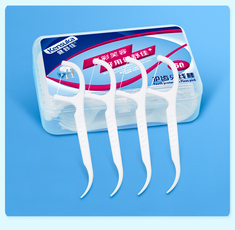 健舒佳（Kensuka）洁齿牙线棒 高拉力护理牙线牙签 细滑纤维圆线 三盒150支