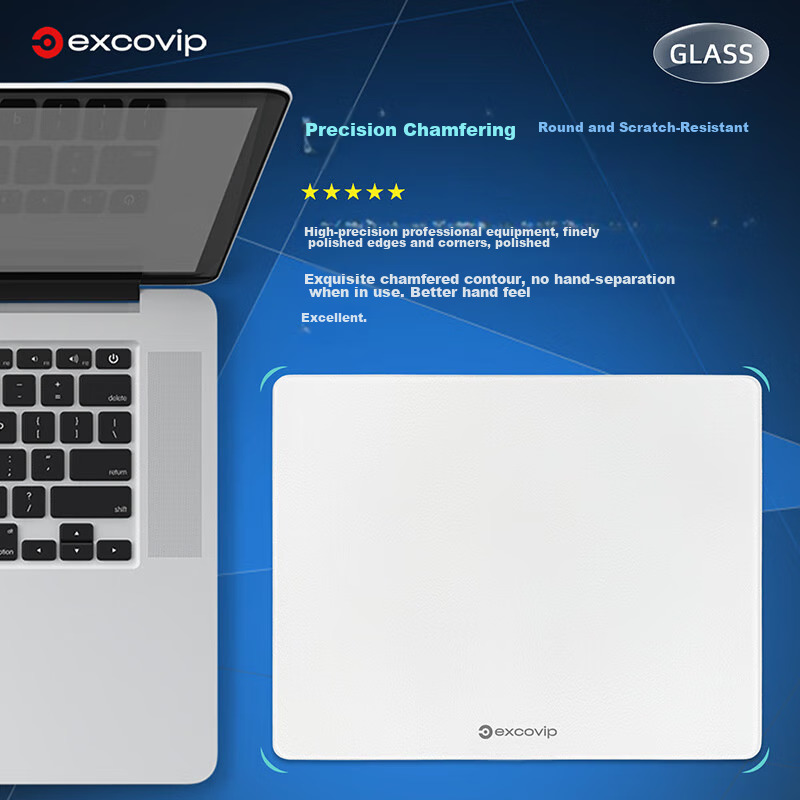 Коврик для мыши EXCO Glass Mouse Pad, игровой, твердый, для офиса и ноутбука, 250*200 мм, белый