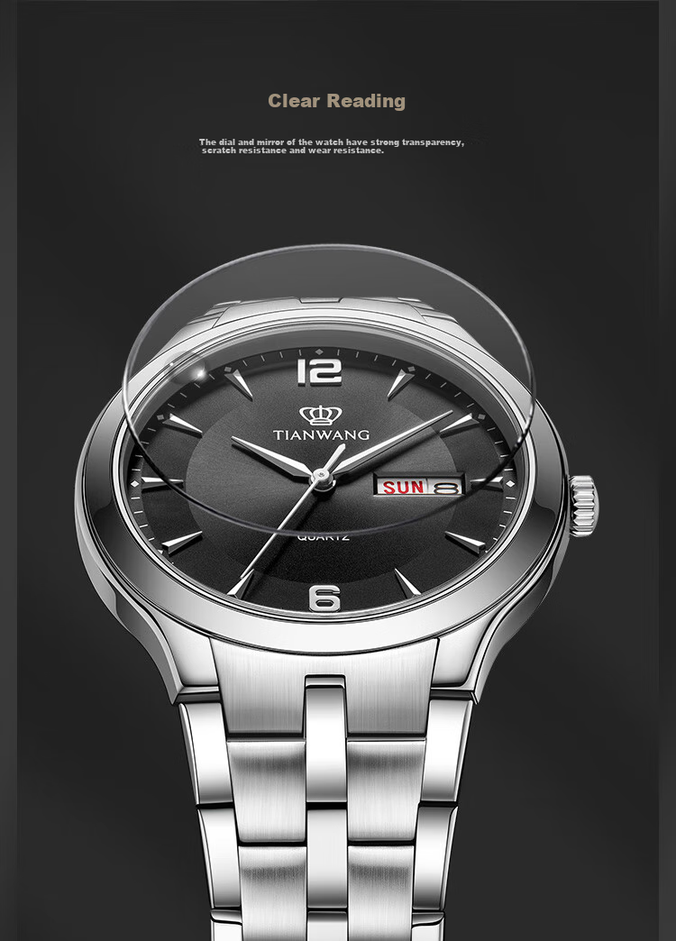 Мужские часы TIAN WANG GS3626S.DD.S.B, кварцевые, стальной ремешок, черный циферблат