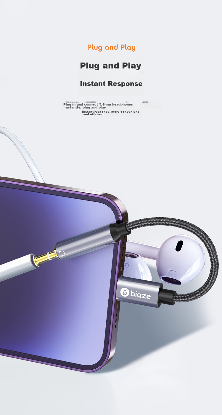 Переходник BIAZE Lightning на 3.5 мм аудио для iPhone с поддержкой микрофона, совместим с iPhone 14/13/12 Pro
