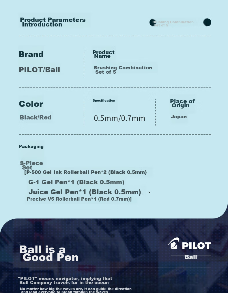 Набор гелевых ручек PILOT P500/Juice/G1/BXRT, 0.5 мм, 5 шт.