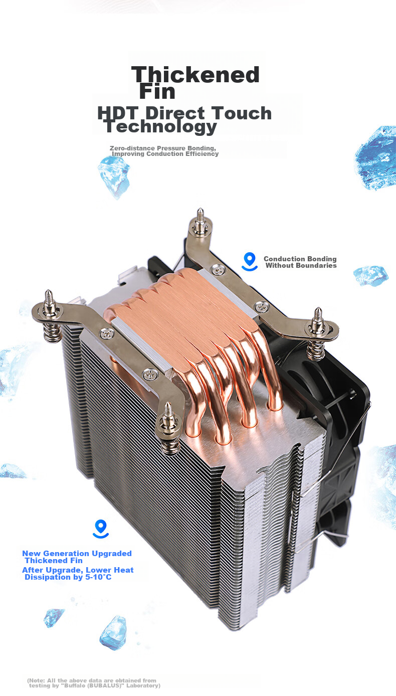 Кулер для процессора BUBALUS T61A, 6 тепловых трубок, ARGB подсветка, Intel LGA1700/1200/115X, 12см PWM вентилятор