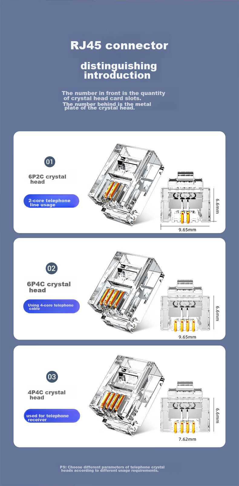 Разъемы RJ11 SAMZHE SJT-32100, 6P2C, 100 шт., для телефонной линии, золотое покрытие