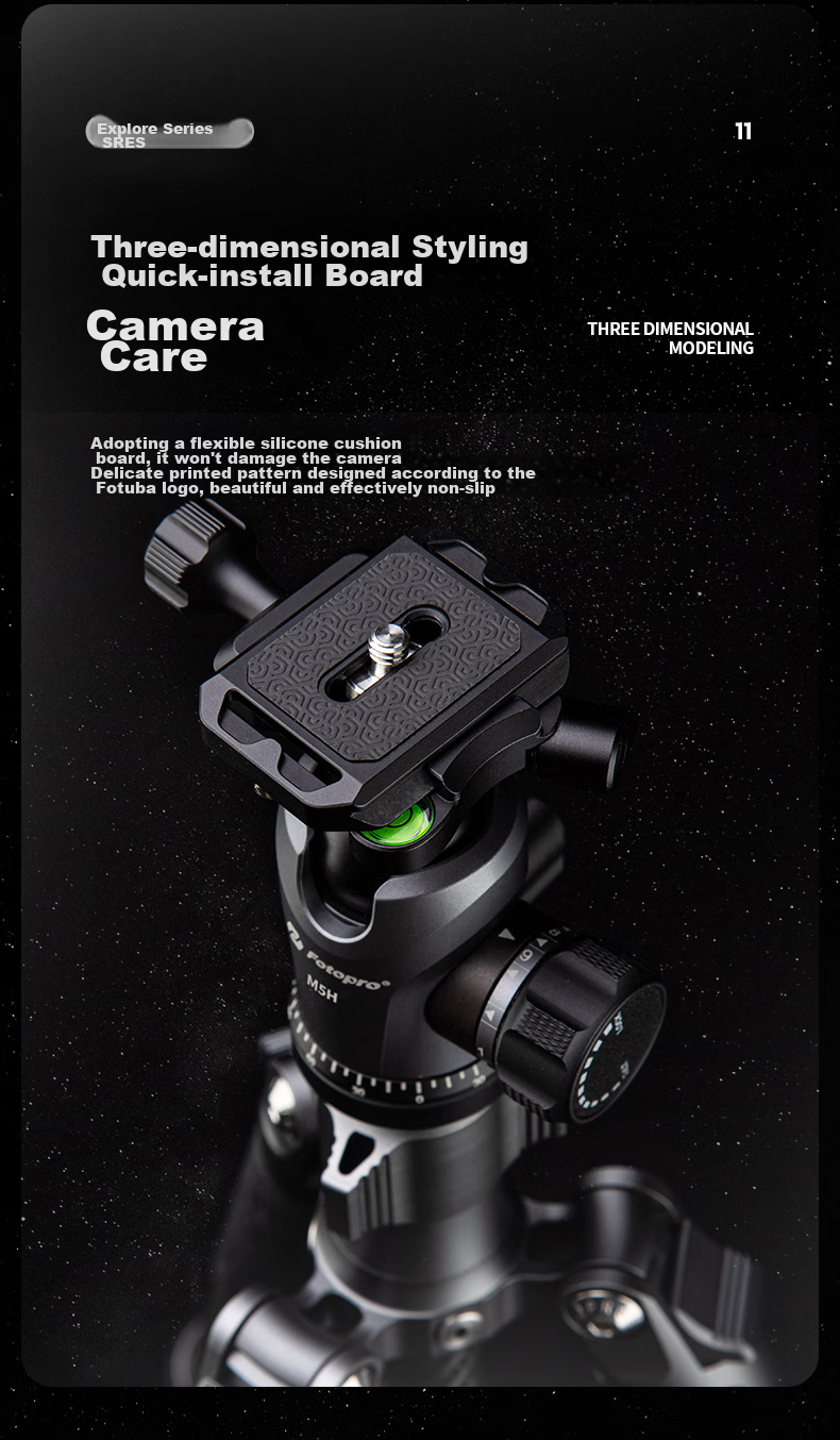 Штатив Fotopro MG4 Dual Panoramic Ball Head, 3K Carbon Fiber Professional DSLR Mirrorless Camera Photography And Videography Tripod Head, with Phone Clamp, Orange