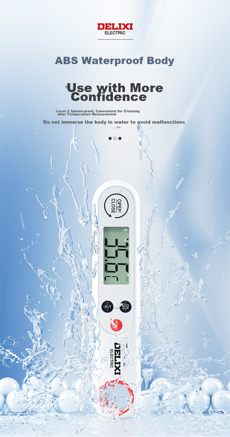 DELIXI ELECTRIC Цифровой термометр для кухни, водонепроницаемый, с подсветкой, для выпечки, воды, молока, мяса, высокая точность, перезаряжаемый