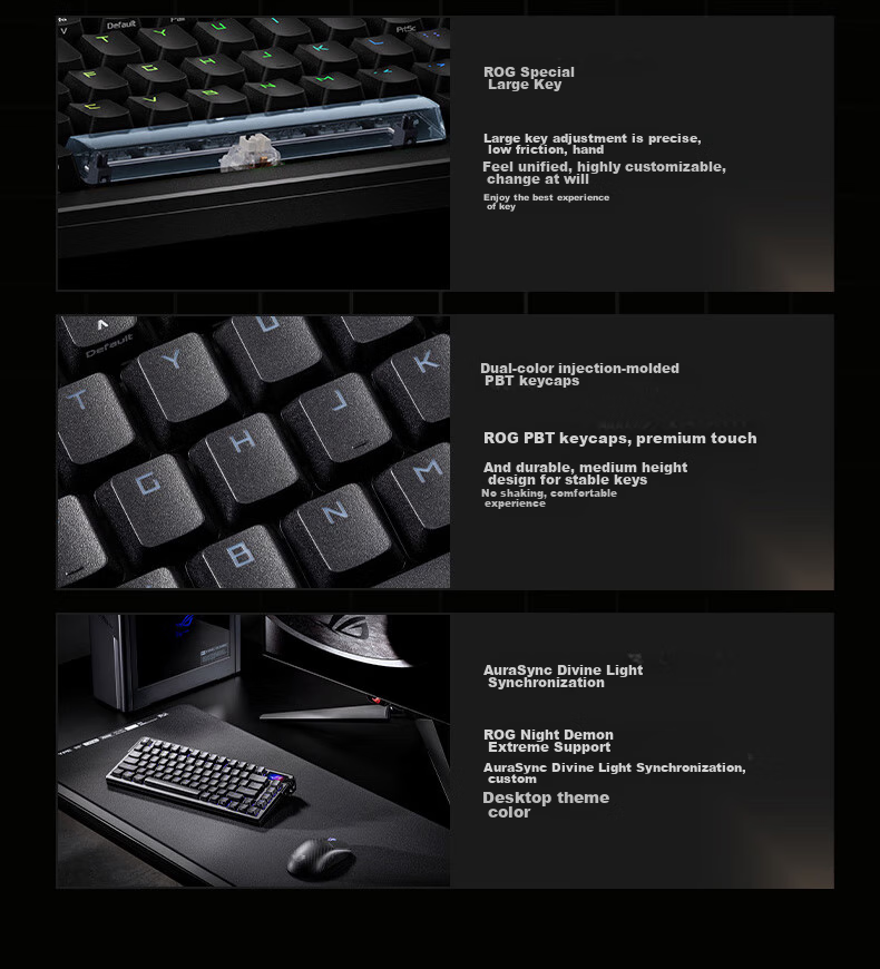 Механическая клавиатура ROG Yemo Extreme, трехрежимная, игровая, 75 клавиш, горячая замена, настраиваемая структура прокладок, полноцветный OLED, подсветка 8K, переключатели NX Snow White