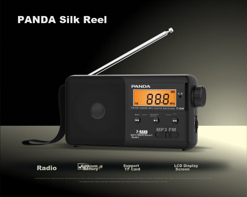 Портативное цифровое радио Panda T-04 с FM/AM, MP3-плеером, слотом для TF-карты и встроенным аккумулятором (черный)