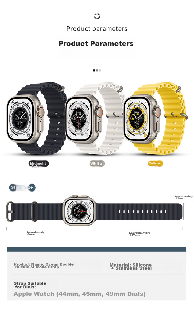 Ремешок BHO Ocean Band для Apple Watch S11/S10/Ultra3, силиконовый, темно-синий, 49/46/45/44мм