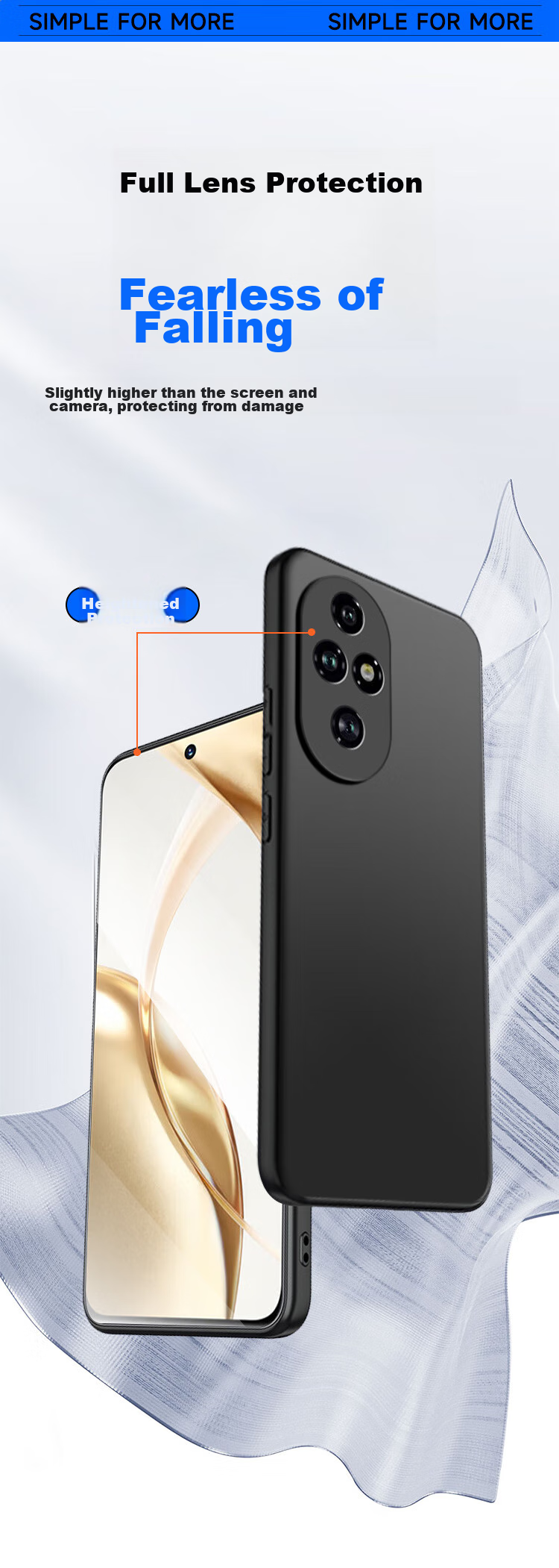 Чехол для телефона Honor 200 Pro, противоударный, матовый, защита камеры, черный