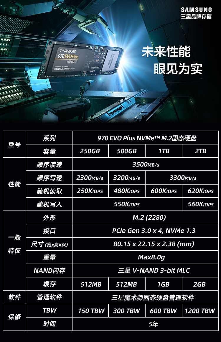 三星（SAMSUNG）500GB SSD固态硬盘 M.2接口(NVMe协议) 970 EVO Plus（MZ-V7S500B）