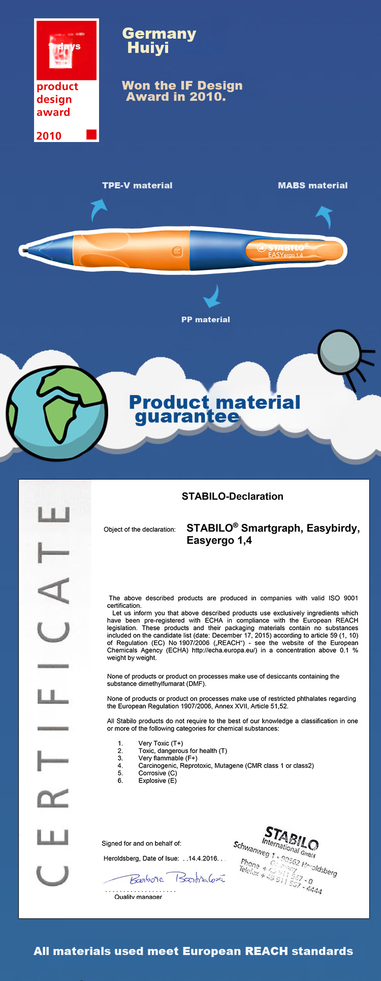 Механический карандаш STABILO EASYergo 1.4 мм, зеленый, для правшей, с коррекцией осанки