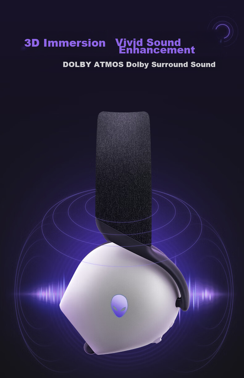 Игровые наушники Alienware AW725H Bluetooth Wireless Gaming Headset, полноразмерные, с микрофоном, три режима подключения, интеллектуальное шумоподавление, длительное время работы от аккумулятора