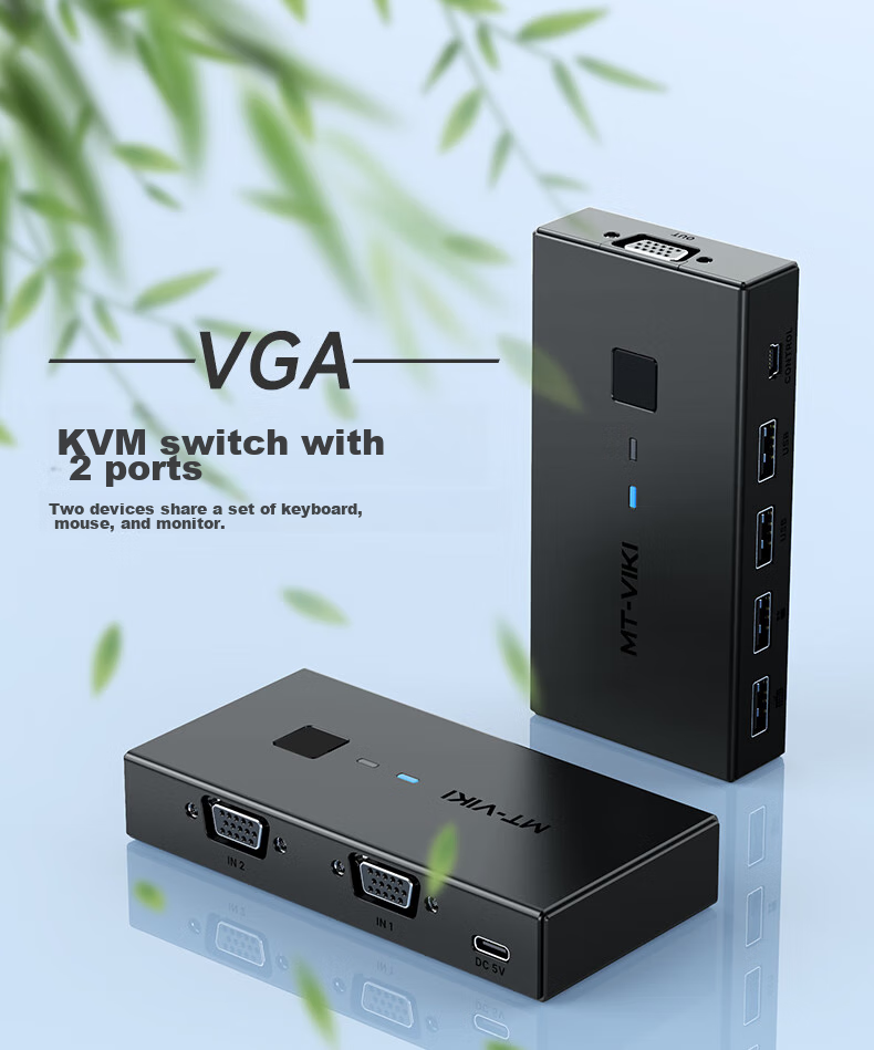 KVM-переключатель MT-viki MT-KV2, 2 порта VGA, USB, для совместного использования монитора, клавиатуры и мыши