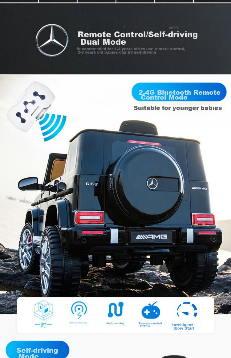 Детский электромобиль LeWeiPu Mercedes-Benz AMG G63, полноприводный, с пультом управления, черный