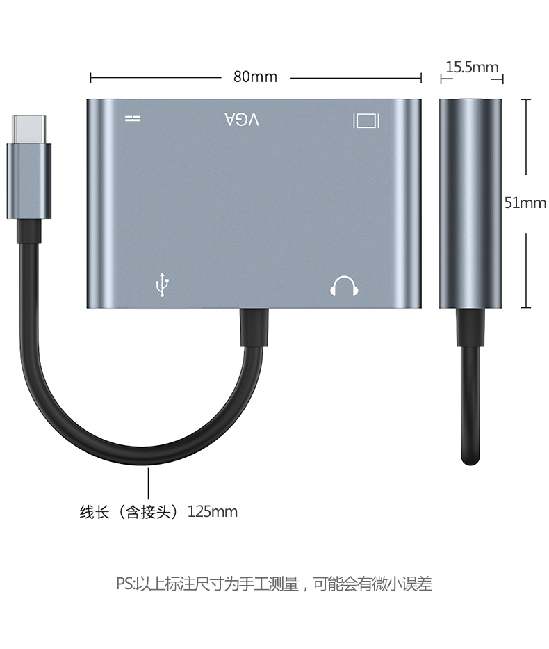 倍方 Type-C扩展坞USB-C转HDMI/VGA转换器USB分线器4K投屏拓展坞音频转接头通用苹果华为联想笔记本电脑6409