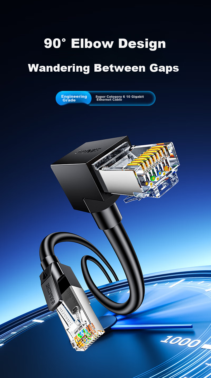 Кабельная сборка SAMZHE Cat6 Ethernet Right-Angle Elbow, 10 Gigabit Network Cable, 1 метр, черный