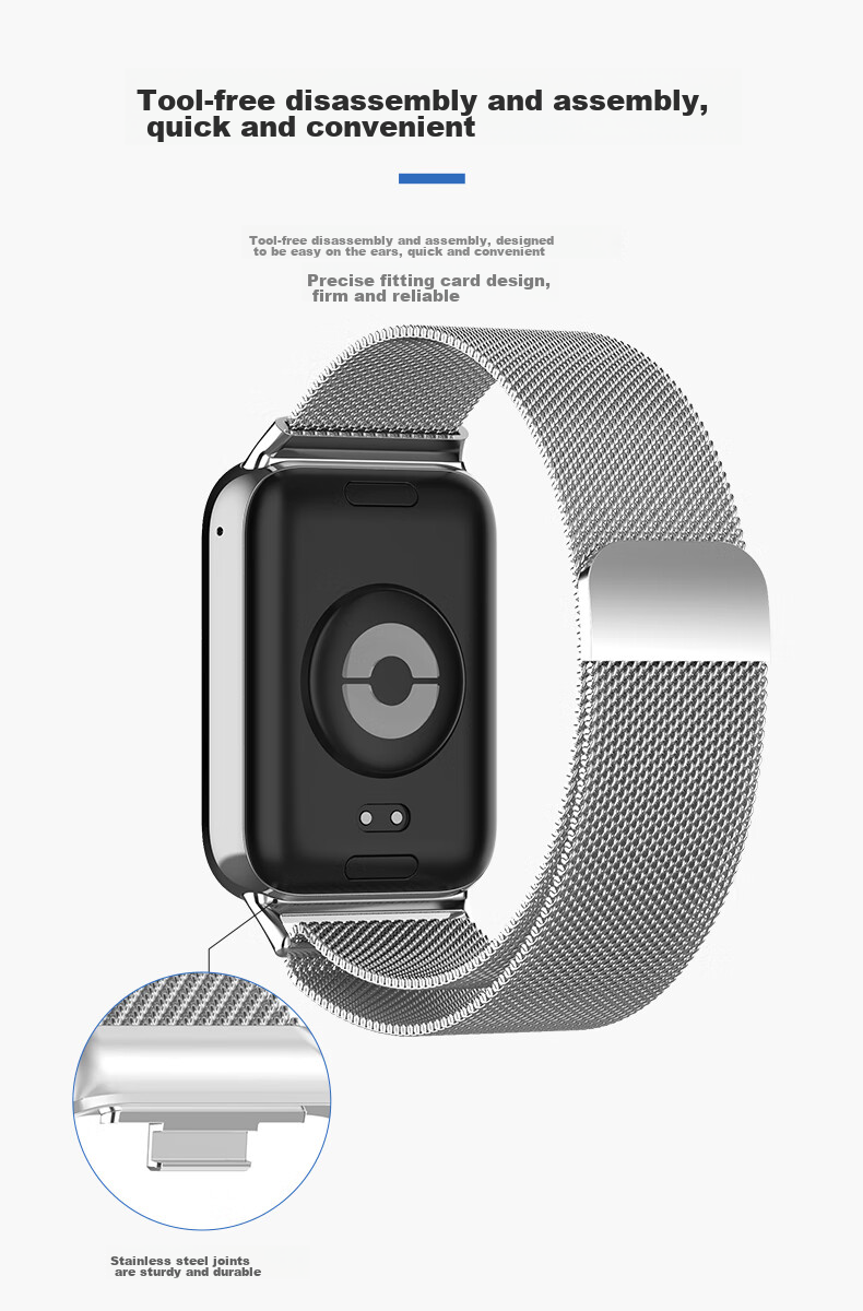 Ремешок KMaxAI Milanese для Xiaomi Mi Band 9/8 Pro, Redmi Watch 6/5/4, нержавеющая сталь, магнитная застежка, серебристый