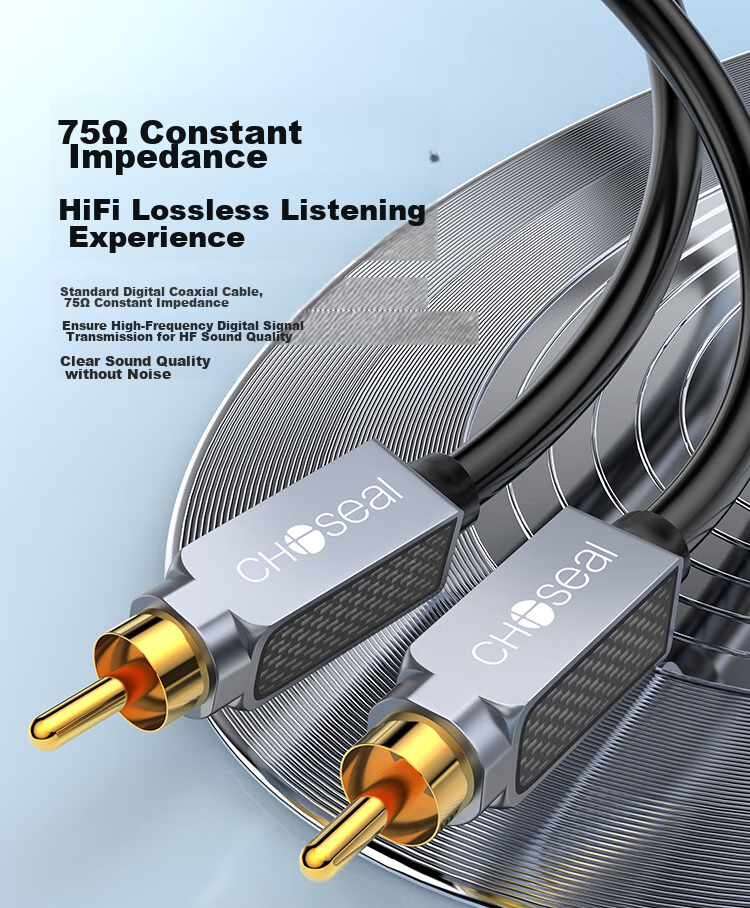 Аудиокабель CHOSEAL QS3546T1, RCA (коаксиальный), 1 м, серебряное покрытие, для аудиосистем