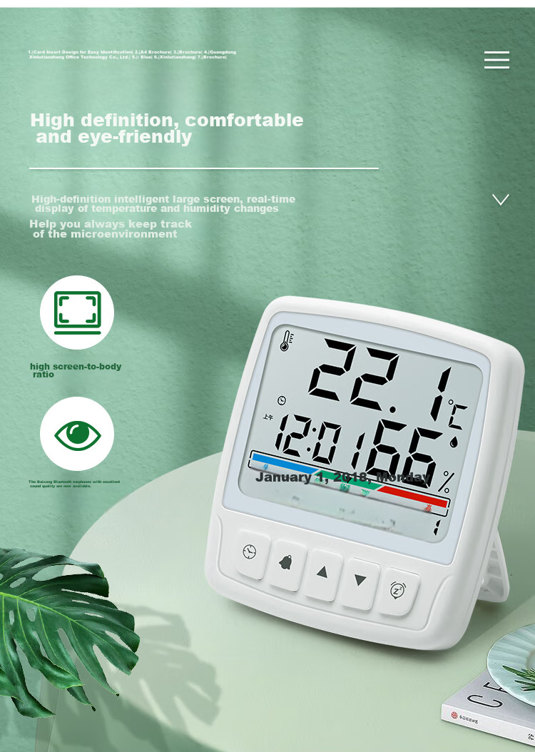 Электронный термометр-гигрометр DELIXI ELECTRIC DM-1023S для дома, с высокой точностью измерения температуры и влажности, функцией будильника и календаря, с подсветкой, белый