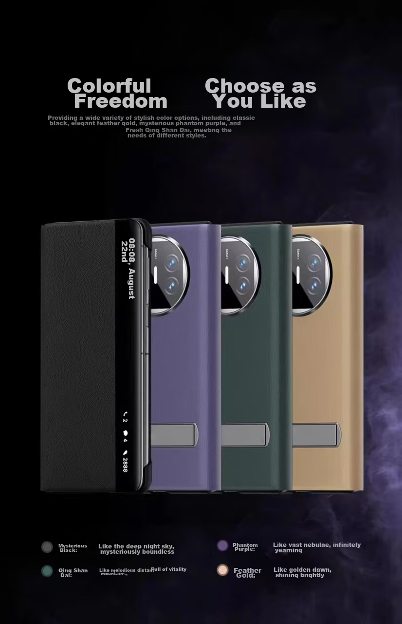 Чехол-книжка Ekakashop для Huawei Mate X5/X3/Collector's Edition, защита от падений, с подставкой, кожаный, с окном Smart View, черный