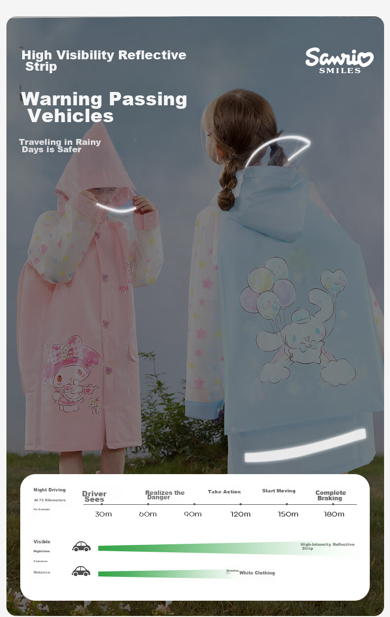 Детский дождевик Hello Kitty для девочек, водонепроницаемый пончо для детского сада и школьников, с местом для рюкзака, Куроми, фиолетовый, размер XXL