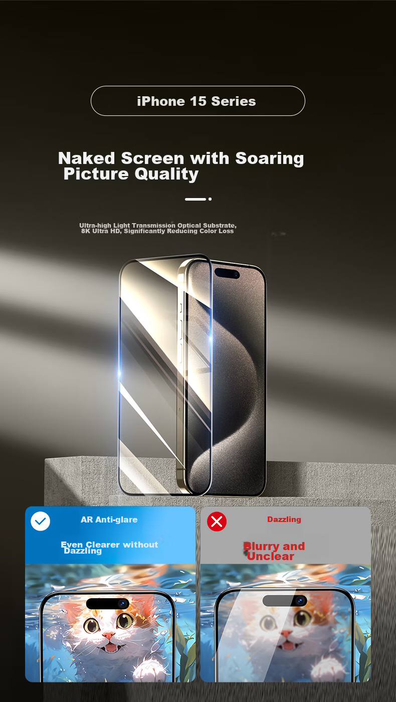 Защитное стекло ESR для iPhone 15 Pro Max, полное покрытие, антиотпечатки, HD, 2 шт.