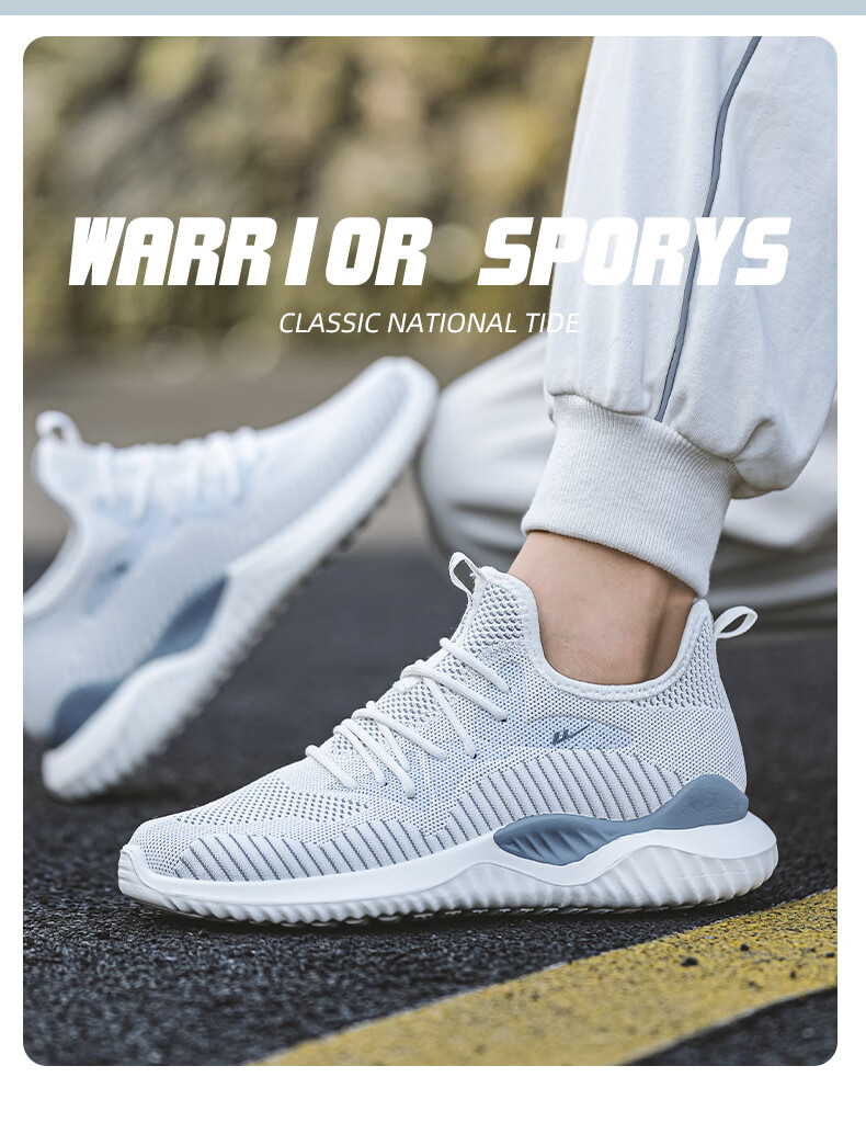Кроссовки Warrior мужские, летние спортивные, легкие, дышащие, с сетчатым верхом, мягкой подошвой, удобные повседневные, бело-синие, размер 44