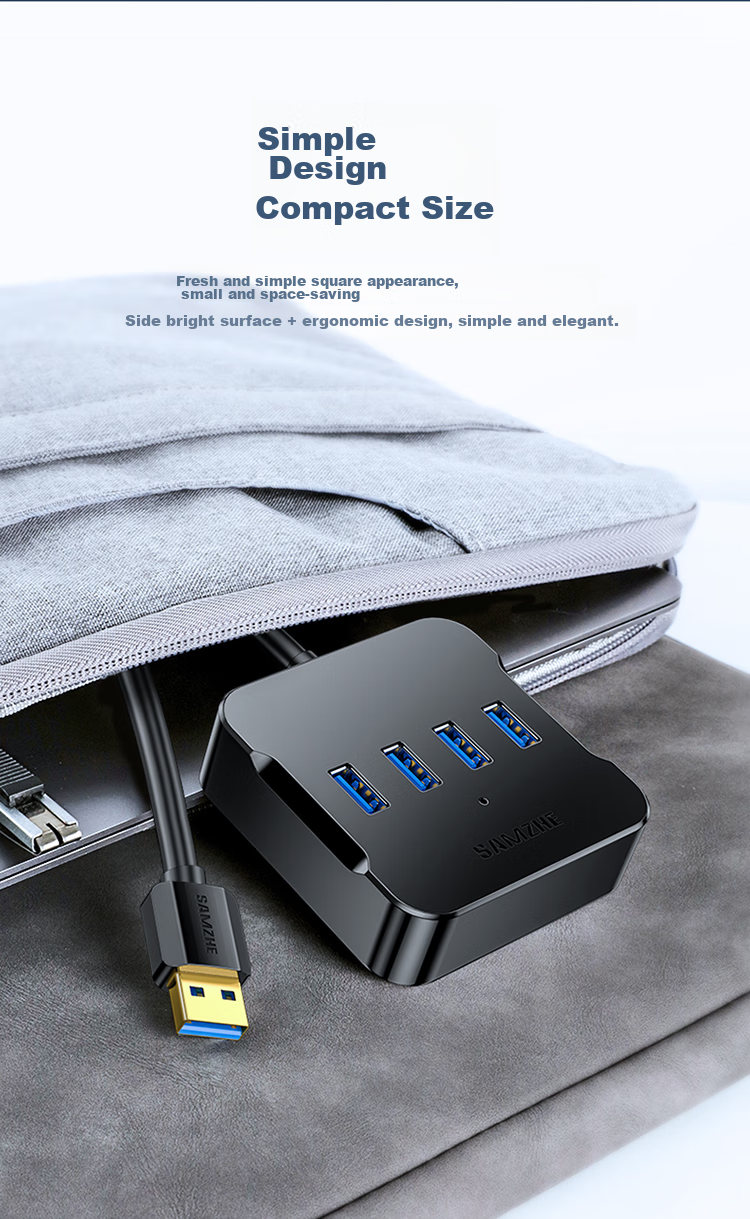USB-хаб SAMZHE HUB02, 4 порта USB 3.0, высокоскоростной, черный, 1.5 метра