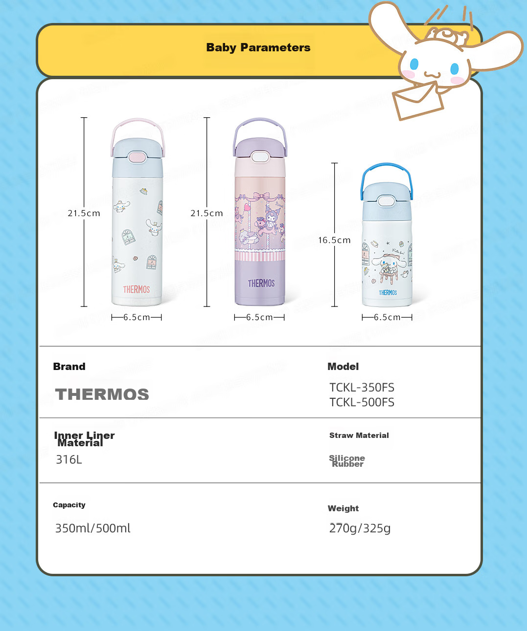Детская термобутылка THERMOS с трубочкой, 350 мл, "Большая собака", синяя, нержавеющая сталь, для детского сада и школы