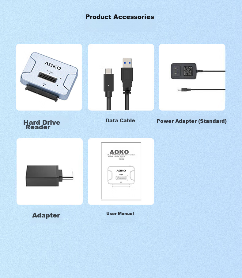 Внешний корпус AOKO AE28SL для M.2 NVMe/SATA SSD и 2.5/3.5" HDD/SSD, USB 3.2 Gen2, Type-C, серебристый