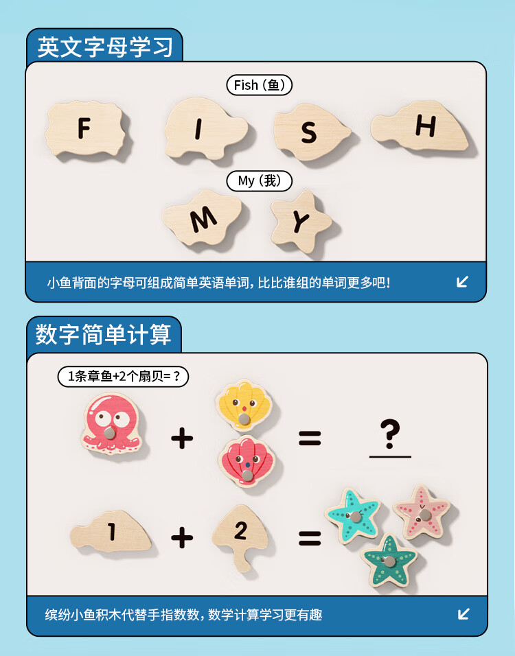 铭塔儿童钓鱼玩具 磁性钓竿1-3-5钓竿41条鱼新款早教桶装周岁婴幼男孩女孩早教 新款41条鱼+2根钓竿(桶装) 彩盒装详情图片13