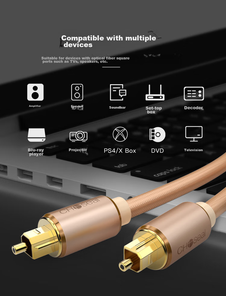 Цифровой аудио кабель CHOSEAL DH517T1, оптический, SPDIF, 1 метр, золотой