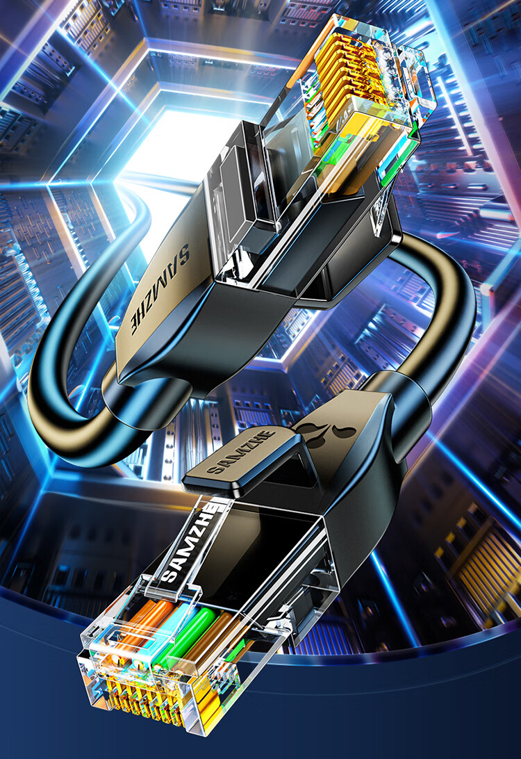 Кабель Ethernet SAMZHE Cat6A, 20 метров, гигабитный патч-корд для домашней компьютерной сети, 8-жильный витой пары, совместим с гигабитными сетями, с двойными разъемами, черный D6A200