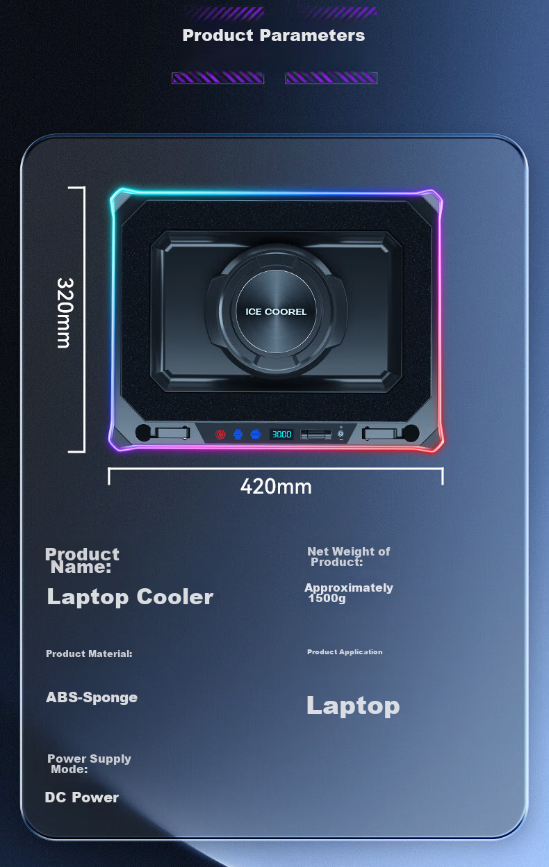 Охлаждающая подставка для ноутбука ICE COOREL A8, регулируемая скорость, RGB подсветка, для ноутбуков 15-21 дюйм