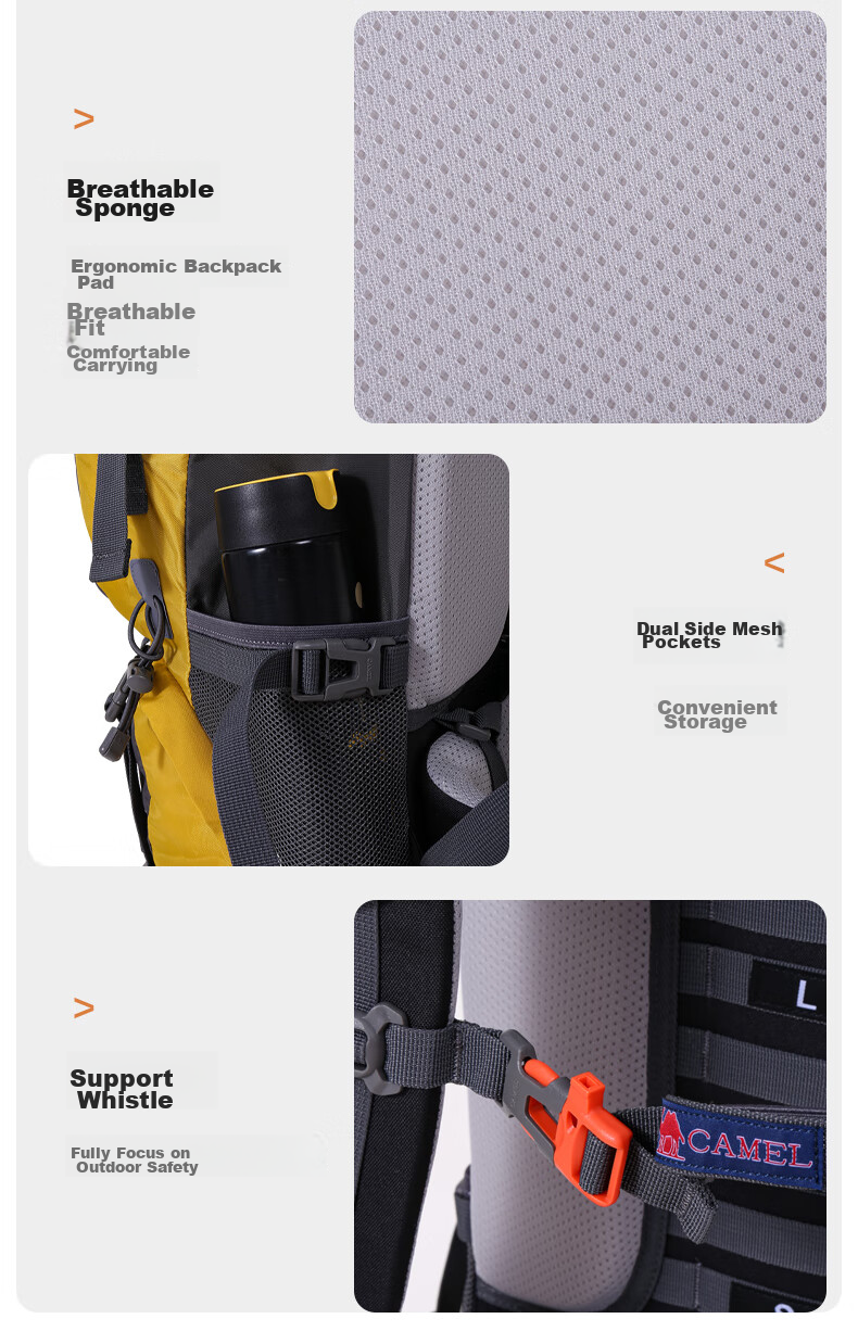 Рюкзак CAMEL Outdoor Professional Hiking Backpack, многофункциональный, большой емкости, для мужчин и женщин, для походов и путешествий, 7S3AC3034A, темно-серый