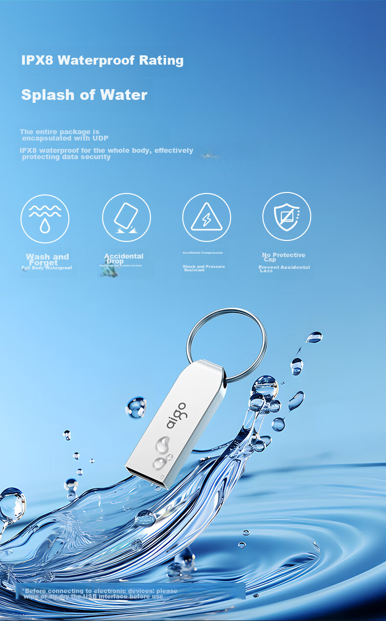 USB-накопитель Aigo U268, 8 ГБ, USB 2.0, металлический корпус, компактный, водонепроницаемый